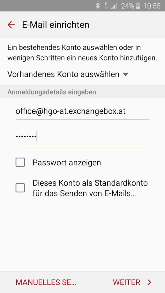 einrichtung von hosted exchange mit android os