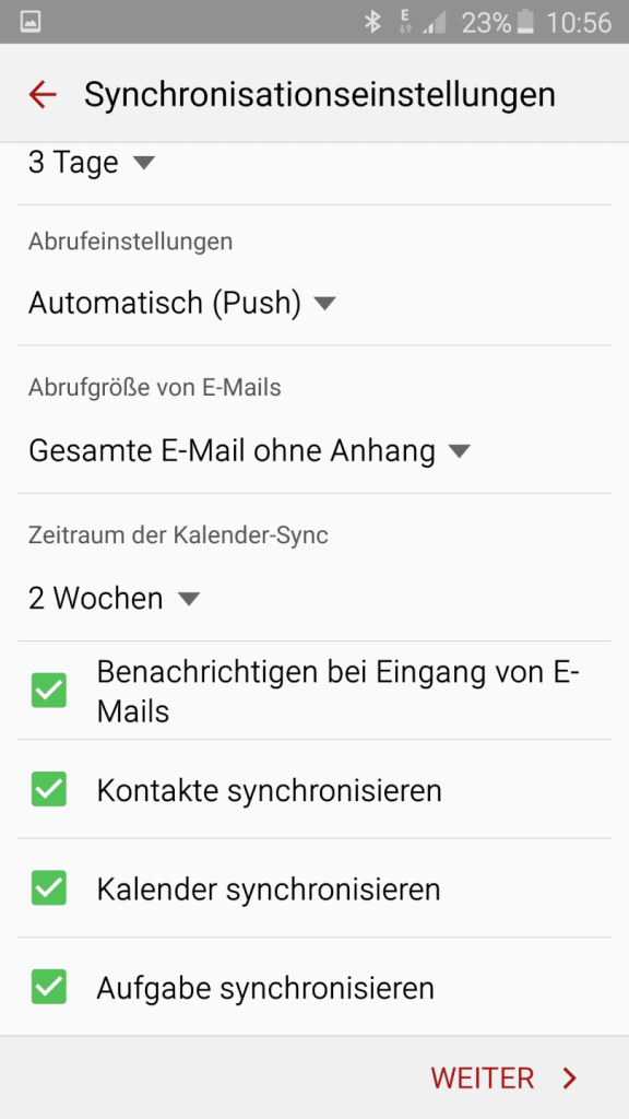 einrichtung von hosted exchange mit android os