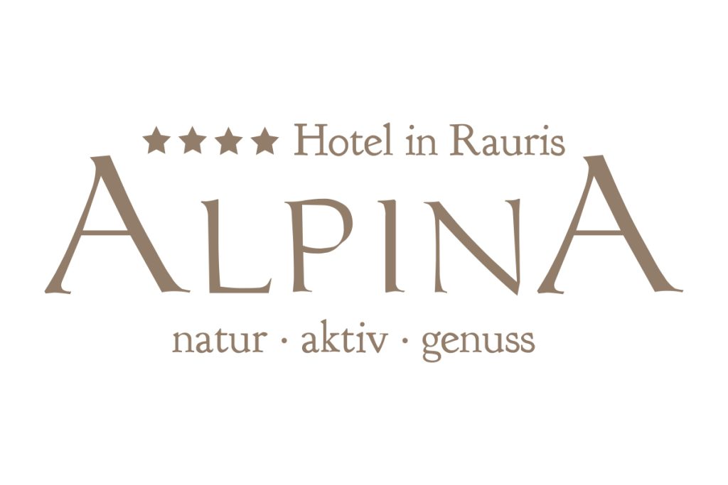 Logo Hotel Alpina Rauris mit vier Sternen und den Worten natur aktiv genuss