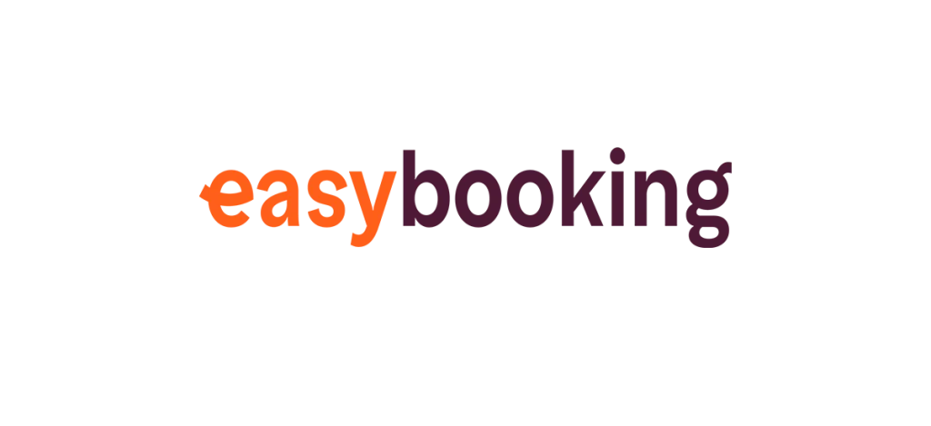 easybooking Logo in orange und dunkelviolett auf weißem Hintergrund