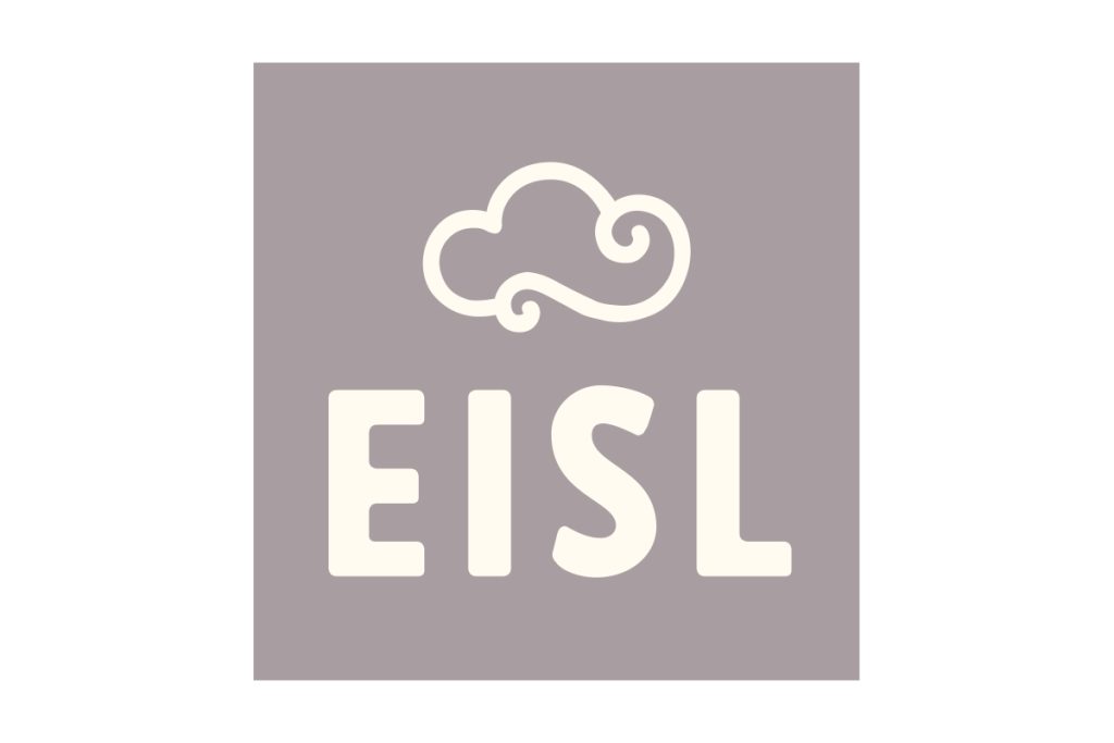 Logo mit stilisierter Wolke und Schriftzug EISL auf grauem Hintergrund