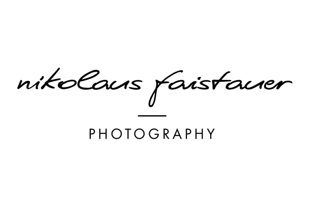 Logo nikolaus faistauer photography in Handschrift und serifenloser Schrift auf weißem Hintergrund