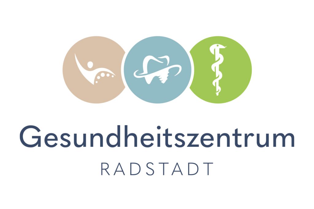 Logo Gesundheitszentrum Radstadt mit drei Symbolen für Gesundheit und Medizin